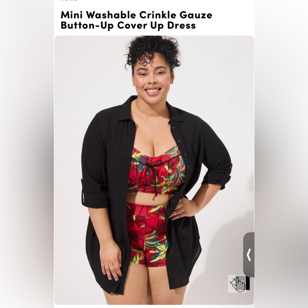 Torrid: Black Mini Washable Crinkle Gauze Button-Up Cover Up Dress